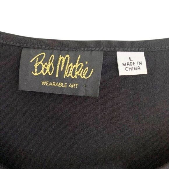 Bob Mackie Wearable Art Black & Gold Metallic Chevron Print Blouse Womens Size L - Picture 4 of 8